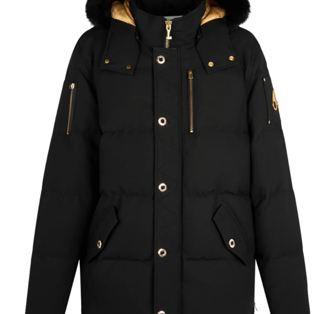 Moose Knuckles Black Puffer Jacket with Gold Details